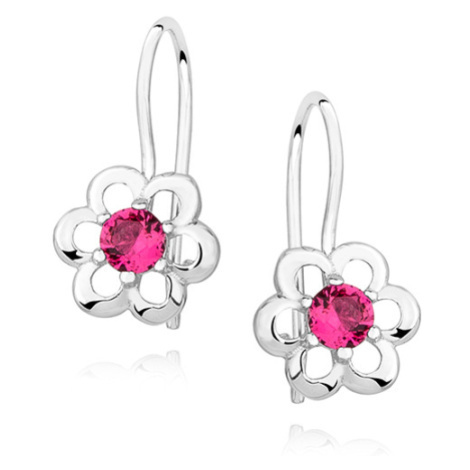 Klenoty Amber Strieborné náušnice pre deti so zirkónom - fuchsiový kvet
