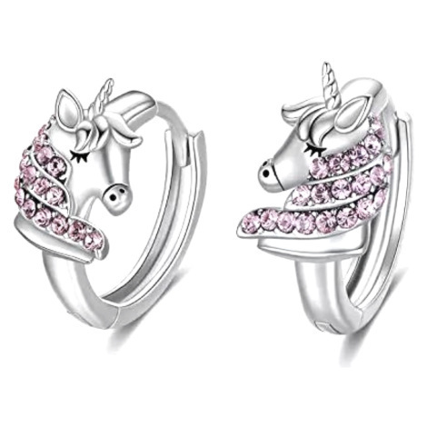 OLIVIE Strieborné krúžky RUŽOVÝ JEDNOROŽEC 6601
