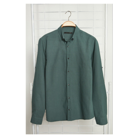 Trendyol Dark Green Slim Fit Buttoned Collar Epaulets 100% Cotton Shirt