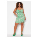 Trendyol Curve Green Window/Cut Out Detailed Gathered Sides Knitted Dress