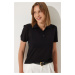 Happiness İstanbul Women's Black Polo Neck Light Transparent Summer Knitwear Blouse