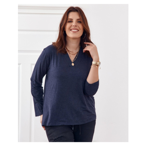 Classic navy blue blouse with a V-neck FASARDI