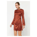 Trendyol Brown Straight Cut Mini Gathered Woven Dress