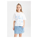 DEFACTO Girl Oversize Fit Crew Neck Printed Short Sleeve T-Shirt