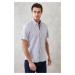 ALTINYILDIZ CLASSICS Men's White-Navy Blue Slim Fit Slim Fit Button-down Collar Striped Shirt