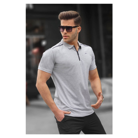 Madmext Men's Graymelange Basic Zippered Polo T-Shirt 6076