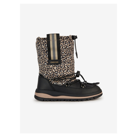Beige-Black Girls' Patterned Snow Boots Geox Adelhide - Girls