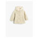 Koton Plush Lined Wool Blend Hooded Coat Button Closure