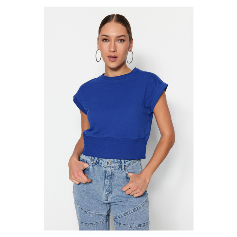 Trendyol Indigo Fitted Crew-neck Low Sleeve Thin Knitted Blouse
