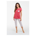 Women's pyjamas Abella bis, short sleeves, 3/4 legs - raspberry/print