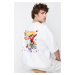 Trendyol White Oversize Space Printed 100% Cotton T-Shirt