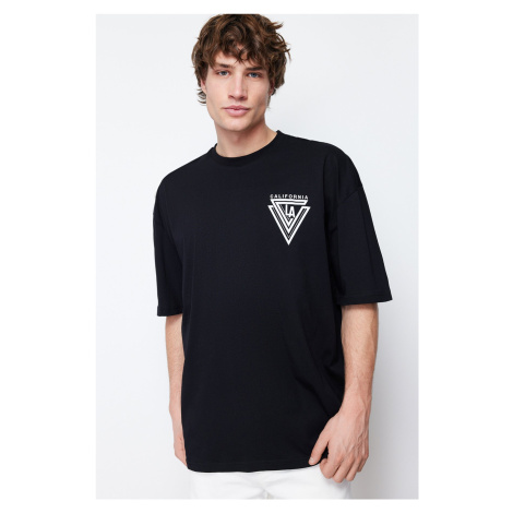 Trendyol Black Oversize/Wide Cut City Printed 100% Short Sleeve T-Shirt