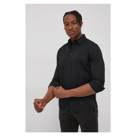 Košeľa Solid pánska, čierna farba, regular, s golierom button-down