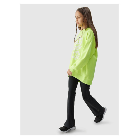 Girls' sweatshirt without fastening and with hood 4F - yellow