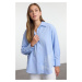 Trendyol Light Blue Oversize Wide Fit Woven Shirt with Embroidery Detail on the Hem