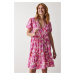 Happiness İstanbul Women's Pink Floral Summer Viscose Flared Dress
