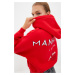 Trendyol Red Back Print Detailed Hoodie, Fleece Inner Knitted Sweatshirt