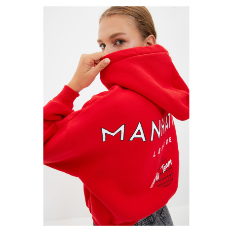 Trendyol Red Back Print Detailed Hoodie, Fleece Inner Knitted Sweatshirt