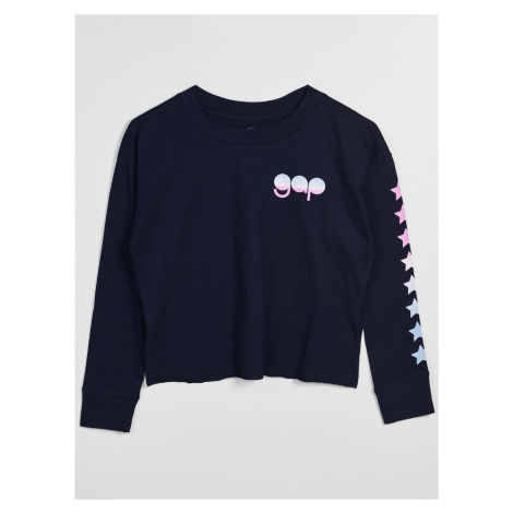 Tmavomodré dievčenské tričko s logom a hviezdami GAP
