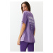 Trendyol Lilac Oversize/Large Wash Motto and Back Printed 100% Cotton Knitted T-Shirt