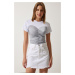 Happiness İstanbul Women's White Gray Color Block Color Knitted Blouse