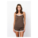 Women's Paxi pyjamas with narrow straps, shorts - brown