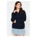 Trendyol Curve Dark Navy Blue Crew Neck Plain Basic Ribbed Knit Blouse