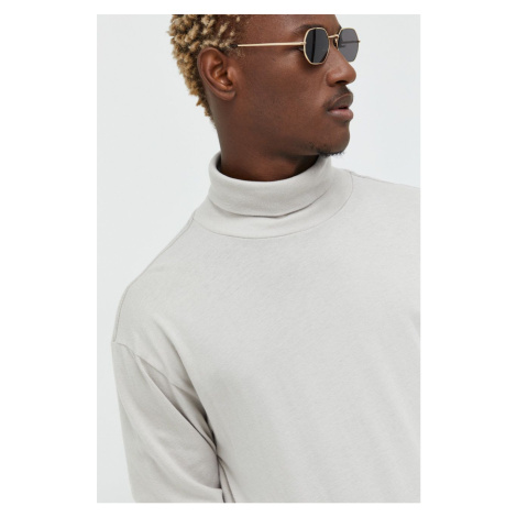 Bavlnené tričko s dlhým rukávom Abercrombie & Fitch béžová farba, jednofarebné