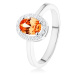Strieborný prsteň 925, oranžový oválny zirkón, číry ligotavý lem - Veľkosť: 59 mm