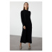 Trendyol Black Self-Patterned Half Turtleneck Knitwear Zigzag Textured Dress