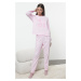 Trendyol Pink 100% Cotton Slogan Heart Knitted Pajamas Set