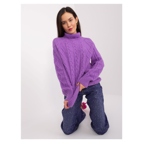 Purple women's sweater with handbags and turtleneck