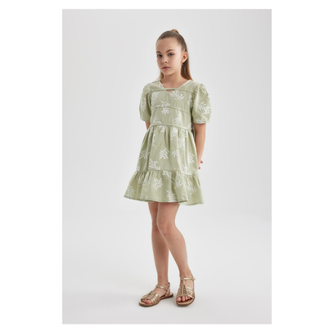 DEFACTO Girl's Cotton Short Sleeve Patterned Dress