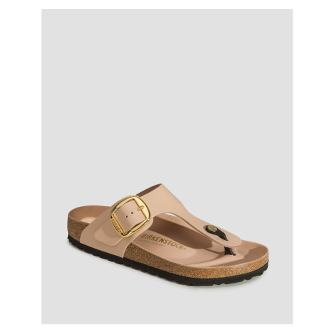 Dámske Krémové šľapky Birkenstock Gizeh Big Buckle Natural Leather Patent Regular