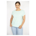 Şans Women's Green Plus Size Cotton Fabric Self Patterned Low Sleeve Blouse