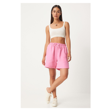 Happiness İstanbul Women's Pink Pocket Muslin Shorts