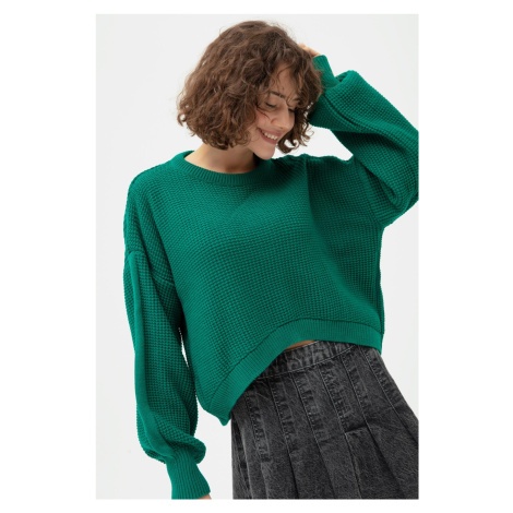 Lafaba Women's Emerald Green Crew Neck Knitwear Sweater