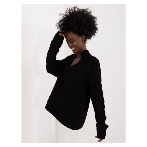 Black knitted sweater with long sleeves