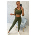 Žebrovaný crop top set khaki barvy UNI