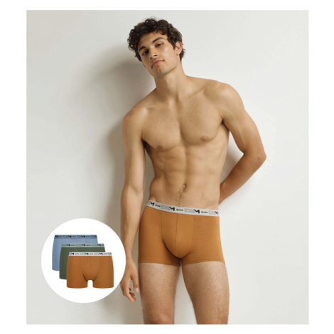 DIM COTTON STRETCH BIO BOXER 3x - Pánske boxerky z organickej bavlny 3 ks - oranžová - tmavo zel