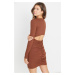 Trendyol Brown Low-Cut Back, Fitted Crew Neck Mini Ribbed Stretch Knit Dress