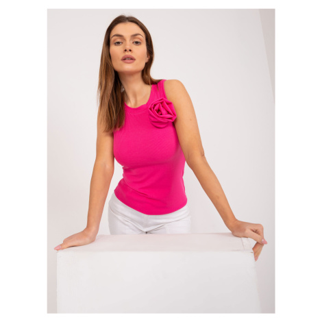 Fuchsia ribbed women's top with flower