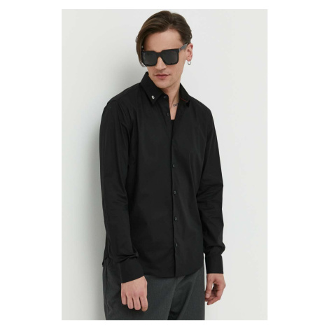 Košeľa HUGO pánska, čierna farba, slim, s klasickým golierom, 50490712 Hugo Boss