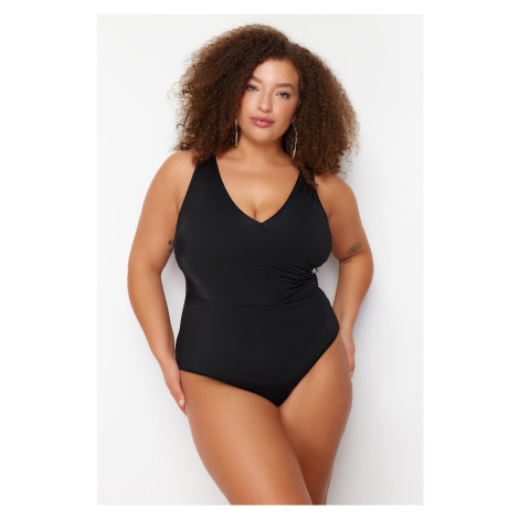 Trendyol Curve Plus Size Covered Covered Sleeveless Double Breasted Neck Black Double Breasted C