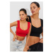 Cool & Sexy Women's Red-Black Double Knitwear Crop Singlet YV134