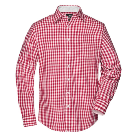 James & Nicholson Pánska kockovaná košeľa JN617 - Červená / biela