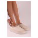 Shoeberry Women's Uggps Beige Pile Short Suede Plain Slippers Beige Textile.