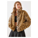 Bianco Lucci Women's Leopard Pattern Faux Für Coat 2426