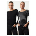 Trendyol Black-Ecru Basic 2-Pack Plain-Striped Knitwear Sweater