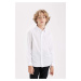 DEFACTO Boy Polo Collar Poplin Long Sleeve Basic Plain White School Shirt